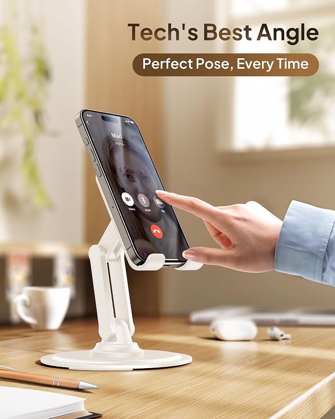 COOPER 360° Stand, Rotating Cell Phone Stand for Desk | Sturdy Metal Base, Foldable, Portable | Cell Phone Holder for Desk (Cream White) | 360° Click Rotating, Adjustable, Foldable, Portable, Metal Base, Cell Phone Holder for Desk; Fits all Samsung, An...