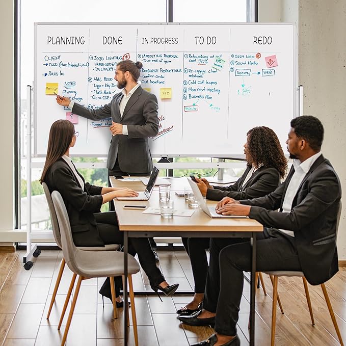 Maxtek Rolling Whiteboard on Wheels 72x48 Large Double-Sided Magnetic Board | 6'x4' Mobile White Board with Standing, Dry Erase Board on Stand, Giant Reversible Writing Surface for Office, School, Home