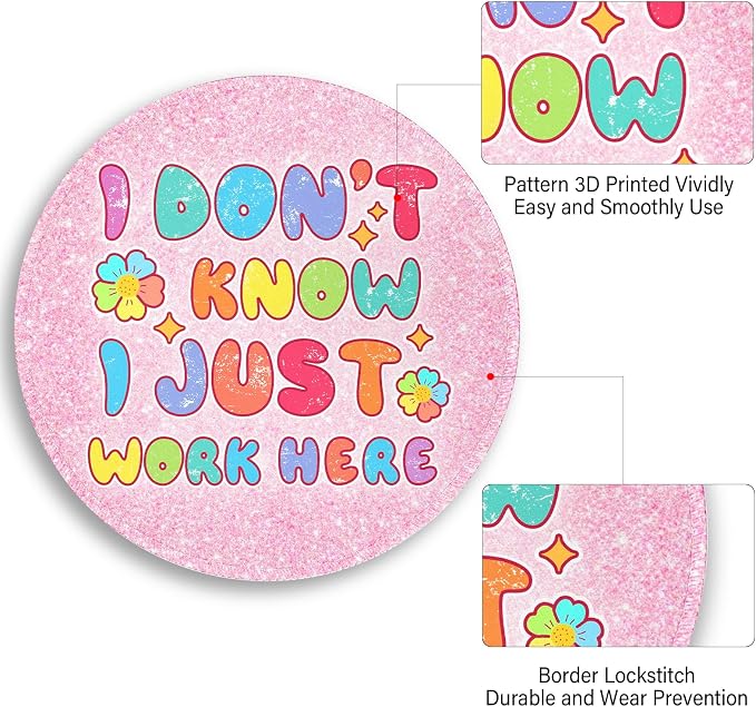 Funny Cute Mouse Pad, IDK Small Round Mousepad for Desk, Laptop | Mini Travel Wireless Mice Pad for Computer, Office Accessories, Coworker Gifts, 8.6 x 8.6 inch