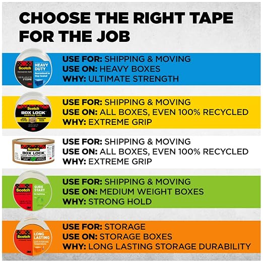 Scotch Box Lock Packaging Tape, 2 Rolls with 1 Refillable Dispenser, 1.88 in x 54.6 yd, Extreme Grip, Sticks Instantly to Any Box (Pack of 6)