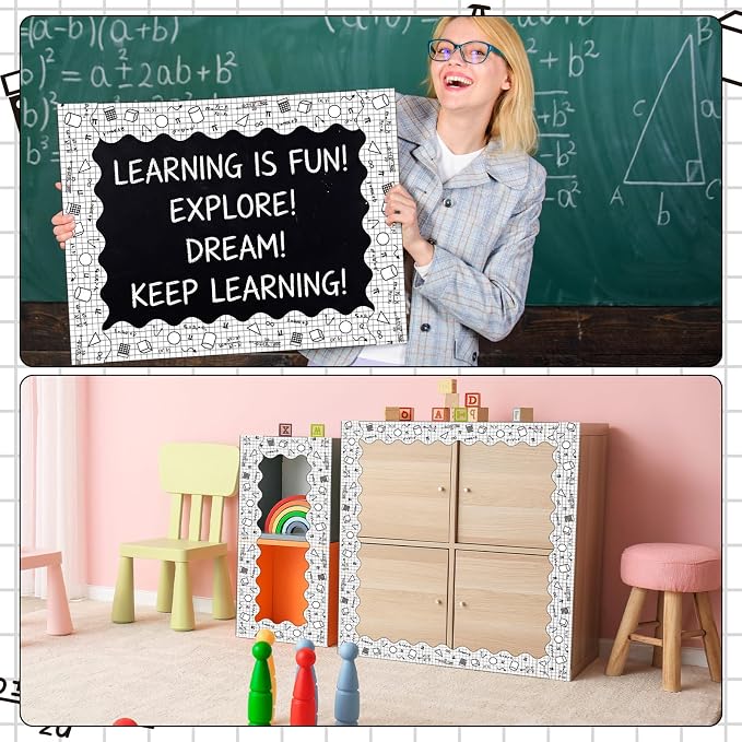Gersoniel 69 ft Math Bulletin Board Borders Die-Cut Border Trim Roll Back to School Classroom Decorations for Teacher Blackboard Chalkboard Offices Home Walls