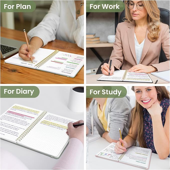 Graph Spiral Journal Notebook for Women & Men, 140 Pages, Graph Paper Hardcover Notebook for Planning & Tracking, Journals for Graphing, A5(5.7" x 7.9") – Green
