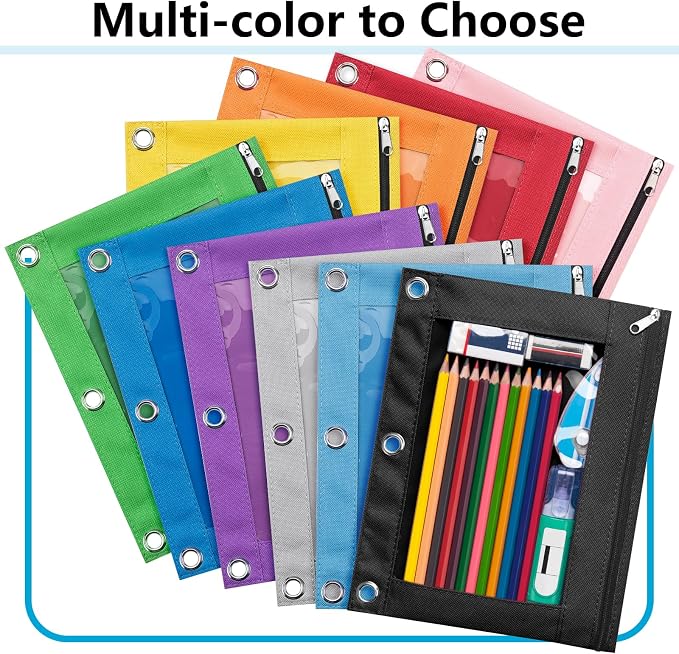 Forvencer Pencil Pouch for 3 Ring Binder, Clear Window Pencil Case Binder | Smooth Zipper Pencil Bag, Big Capacity 3 Ring Binder Pencil Bag with 3 Reinforced Grommets, Bright Red
