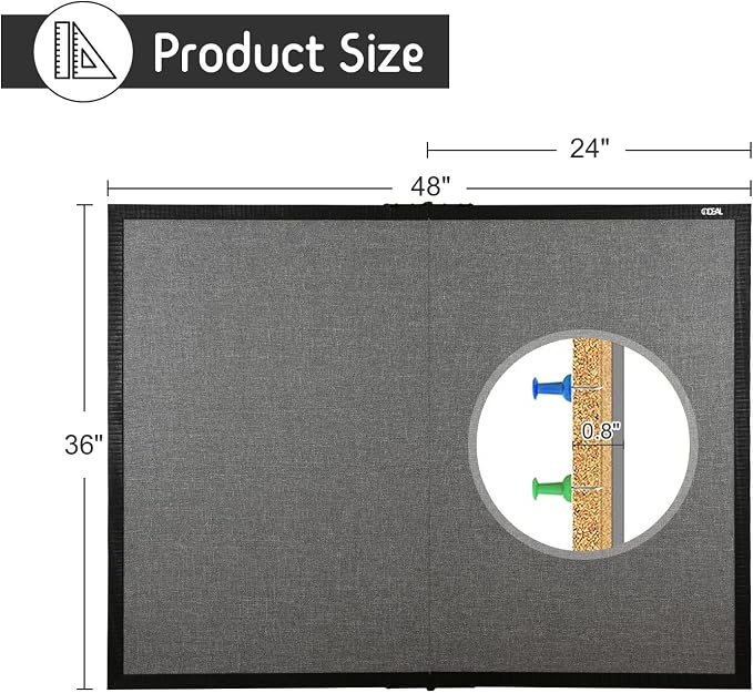 Gideal Large Bulletin Board 60 x 48, Cork Boards for Walls | Foldable Cork Board with Black Pine Frame & Grey Linen, Wall Mounted Pin Display for Home, Office & Classroom