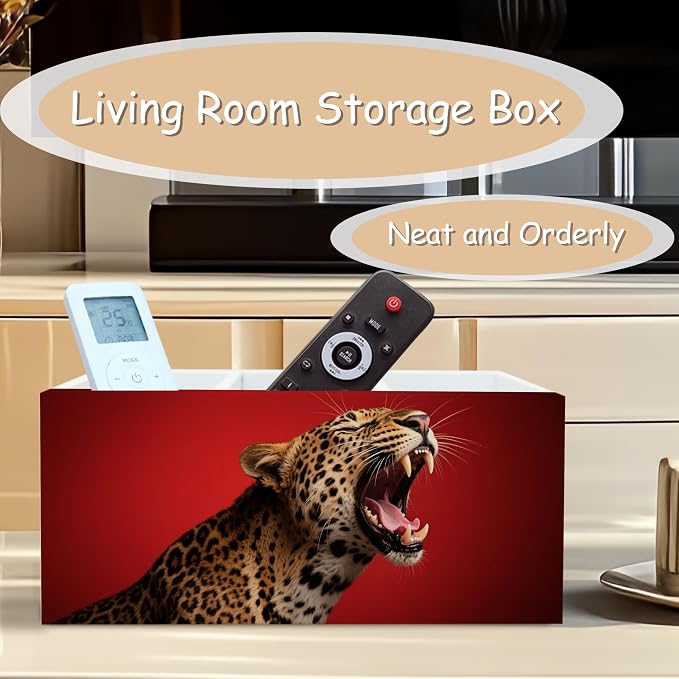 Trendy Retro Leopard Print Pen Pencil Holder Organizer for Desk, Leopard Gifts for Women, Preppy Cheetah Dark Red Wooden Box Block Sign for Home Office Tabletop Decor
