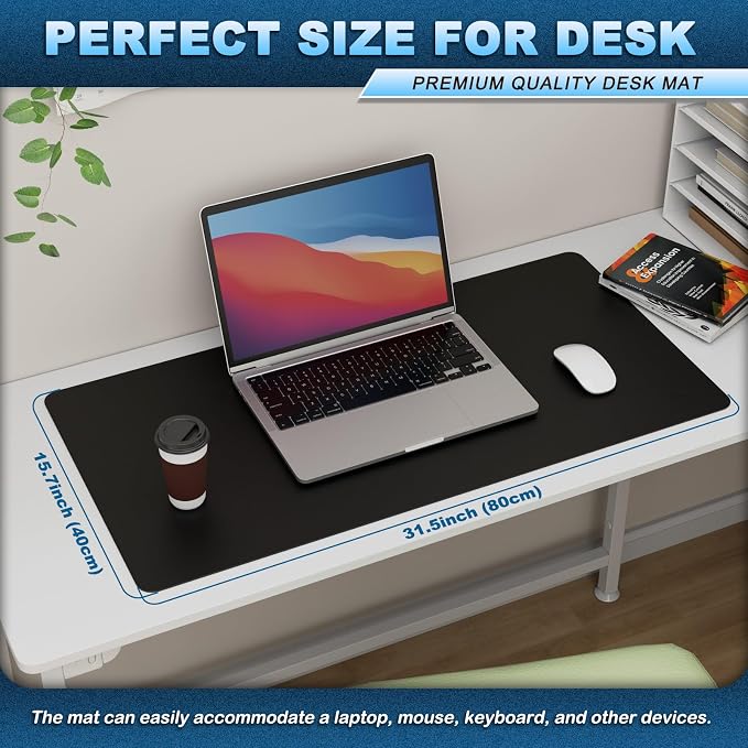 K KNODEL Large Desk Protector Mat and Pad for Office (Black, 15.7" x 31.5") | Waterproof Desk Mat, Desk Pads and Blotters, Desktop Mat, Desk Protector and Cover, Office Computer, Laptop and Keyboard Mat