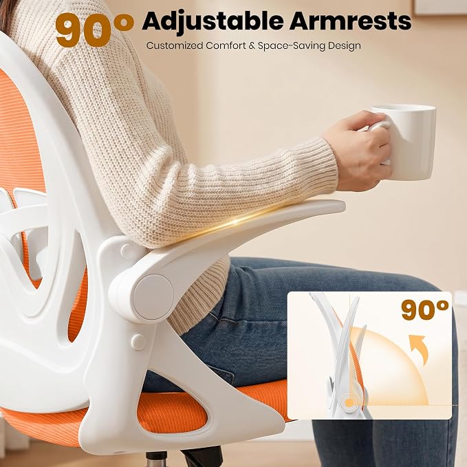 Drafting Chair Tall Office Chair with Flip-up Armrests Executive Ergonomic Computer Standing Desk Chair with Lumbar Support and Adjustable Footrest Ring (Sunset Orange)