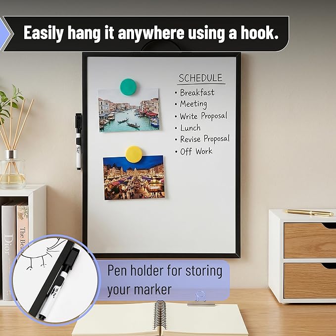 Mr. Pen- Small Magnetic White Board, 16"x12" | Double-Sided Magnetic Dry Erase Board with Handle & Dry Erase Marker, Portable Aluminum Frame Whiteboard for Office, Home