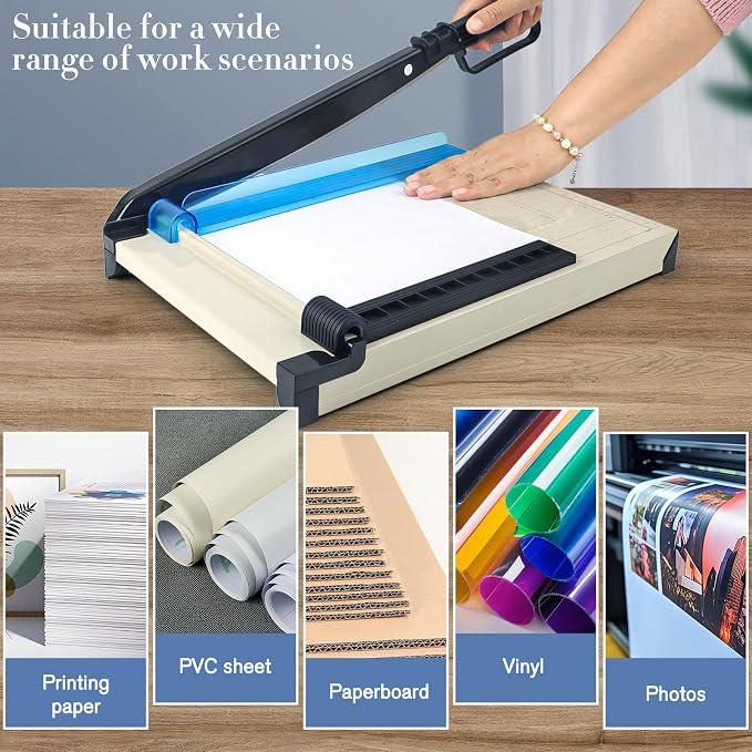 12" Paper Cutter Heavy Duty, 16-Sheet Capacity with Corner Rounder & Stone | Metal Base Guillotine Trimmer for A4, Cardstock & Photo Paper, Reliable Tool for Office, School & Craft Rooms