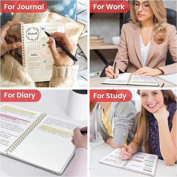 Dotted Spiral Journal Notebook for Women & Men, 140 Pages, Dotted Notebook for Journaling & Note Taking, Journals for Writing, A5(5.7" x 7.9") – Pink