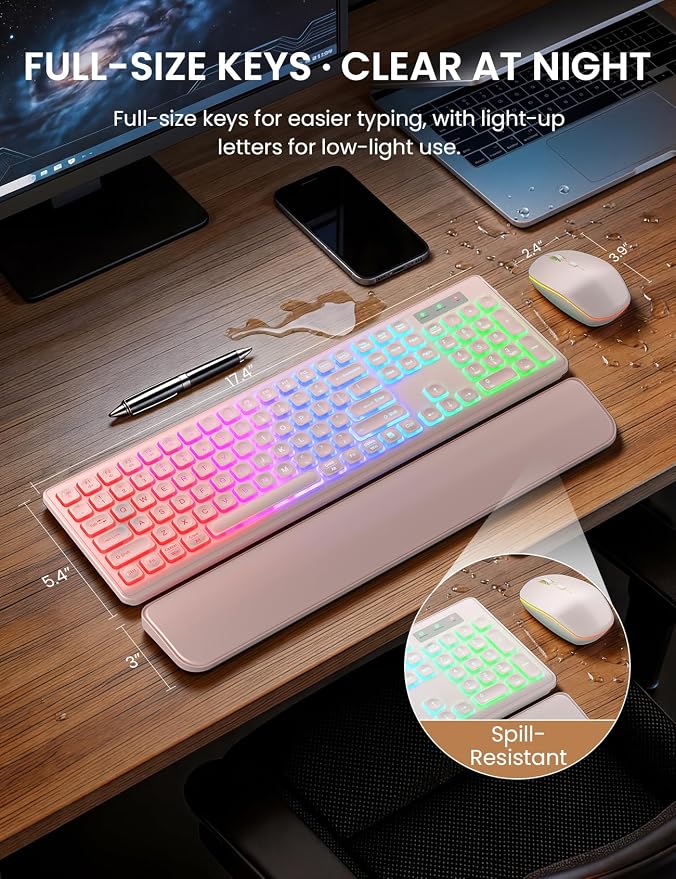 Wireless Keyboard and Mouse Combo, RGB Backlit, Rechargeable & Light Up Letters, Full-Size, Soft Typing, Sleep Mode, 2.4GHz Quiet Keyboard Set for Mac, Windows, Laptop, PC, Trueque KM42Pro | Light Up Letters, Full-Size, Soft Typing, Sleep Mode, 2.4GHz ...