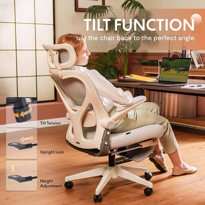 FLEXISPOT Foldex Mesh Ergonomic Office Chair, Folding, Pink | Folding Chair for Small Spaces, Lumbar Support, Flip-up Armrests, 3D Headrest, Footrest, Soft Memory Foam