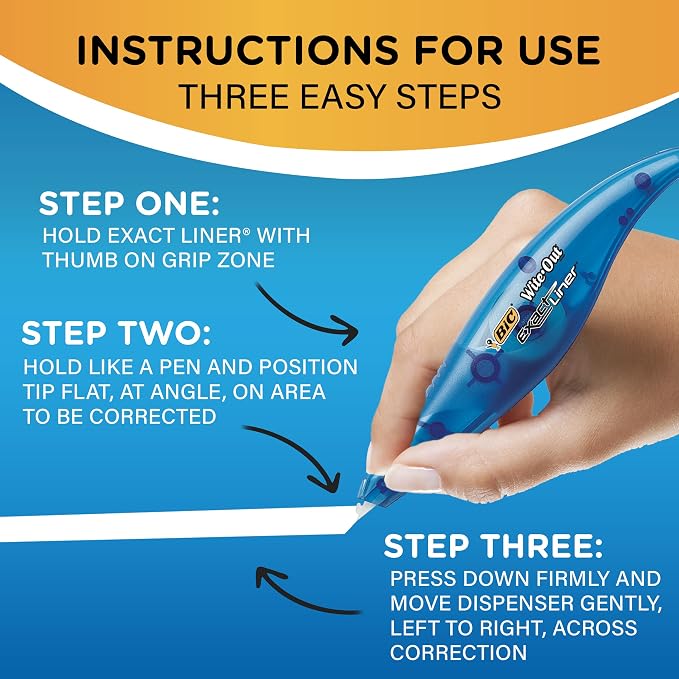 BIC Wite-Out Brand Exact Liner Correction Tape, 19.8 Feet, white Correction Tape, Fast, Clean and Easy to Use Tear-Resistant Tape Office or School Supplies (Pack of 18, 72 Count Total)