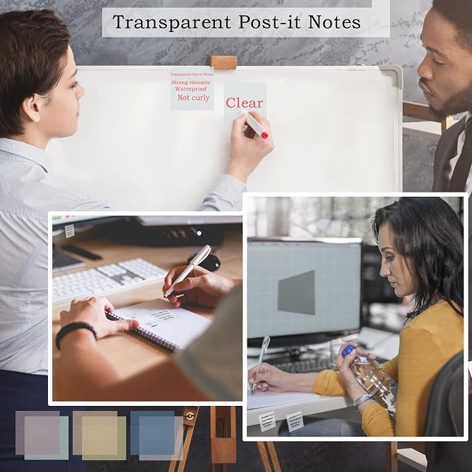 YOUDEFUL 800Pcs Transparent Sticky Note, 3"x3" Clear Sticky Note, White | Waterproof Translucent Sticky Note for Books Annotation, Back to School Sticky Notes for Bible Study, School, Office