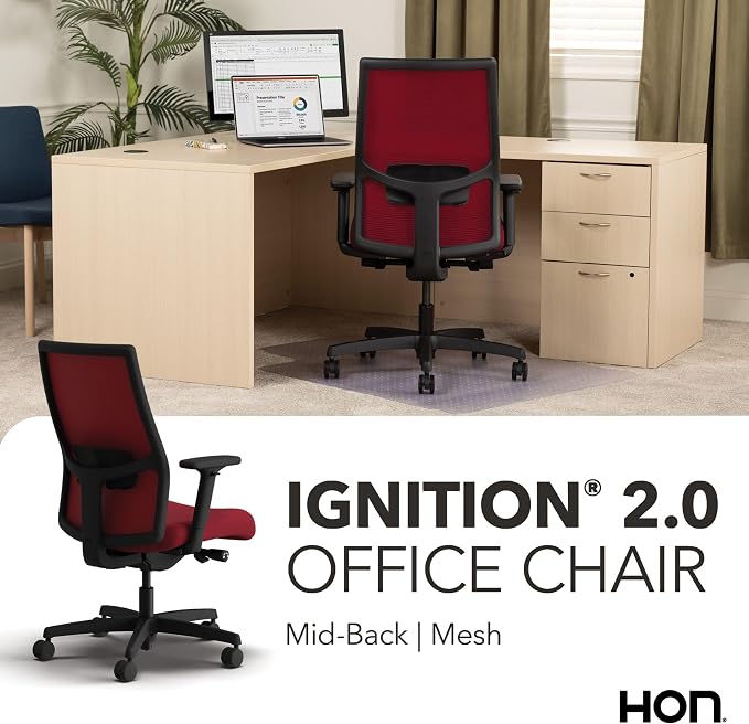 HON Ignition 2.0 Ergonomic Office Chair, Lumbar Support, Bullseye | Ergonomic office desk chair with lumbar support, adjustable arms, office decor, workstation comfort for focused productivity