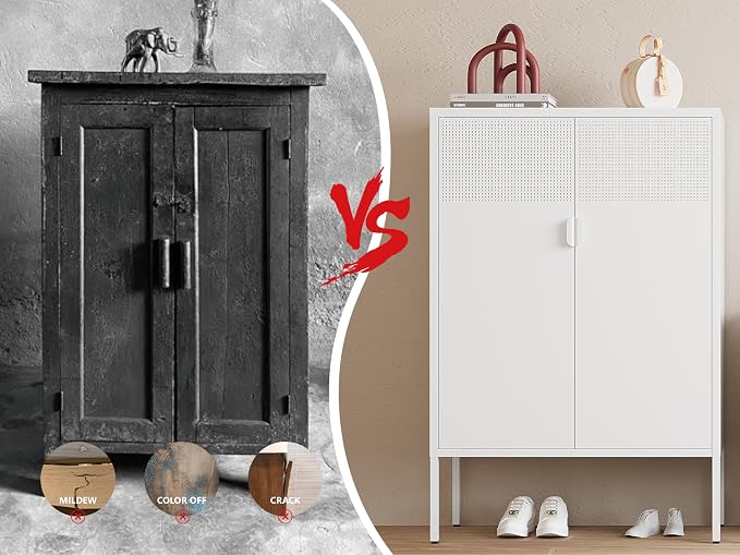 Metal Storage Cabinet,2 Door TV Stand, Metal Mesh Accent Cabinet | Magnetic Door Closure,Low Storage Cabinets with Doors and Shelf for Home,Office,Living Room