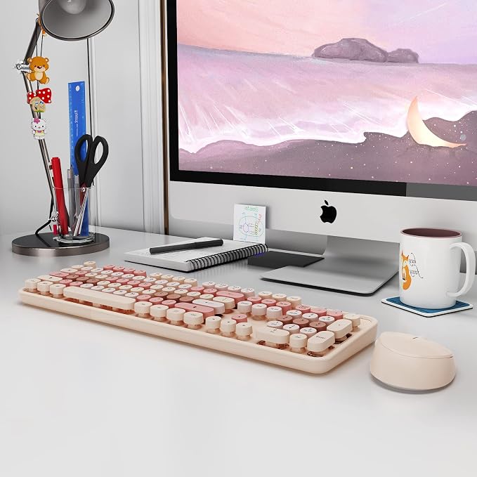 Wireless Keyboard and Mouse Cute Retro Typewriter for PC | Full Size With Number Pad & Mouse,Compatible With All Windows,Ideal For Windows,1600DPI,Computer, PC, Notebook, Laptop