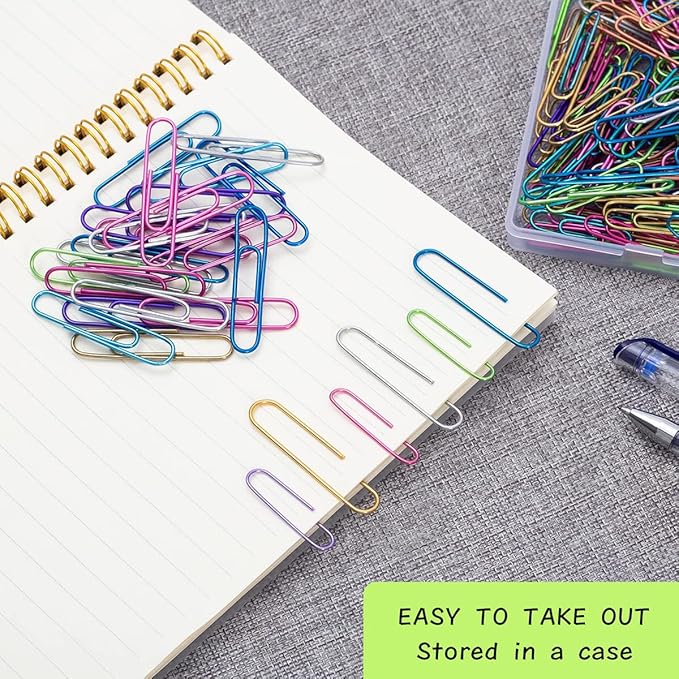 Paper Clips, 200pcs Jumbo and Medium (2 inch & 1.3 inch) Colored Clip, Large PaperClips Assorted Colors Sizes, Paper Clips for Paperwork Office School and Personal Use