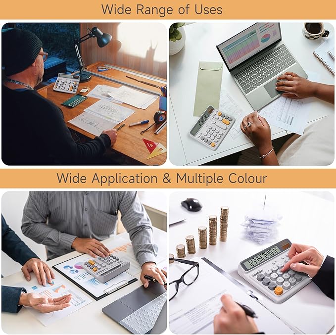 VEWINGL Desktop Calculator with Large LCD Display, 12-Digit Dual Power Solar & Battery Office Calculator with Big Buttons for Business, Accounting & Home Use (Gray, L)