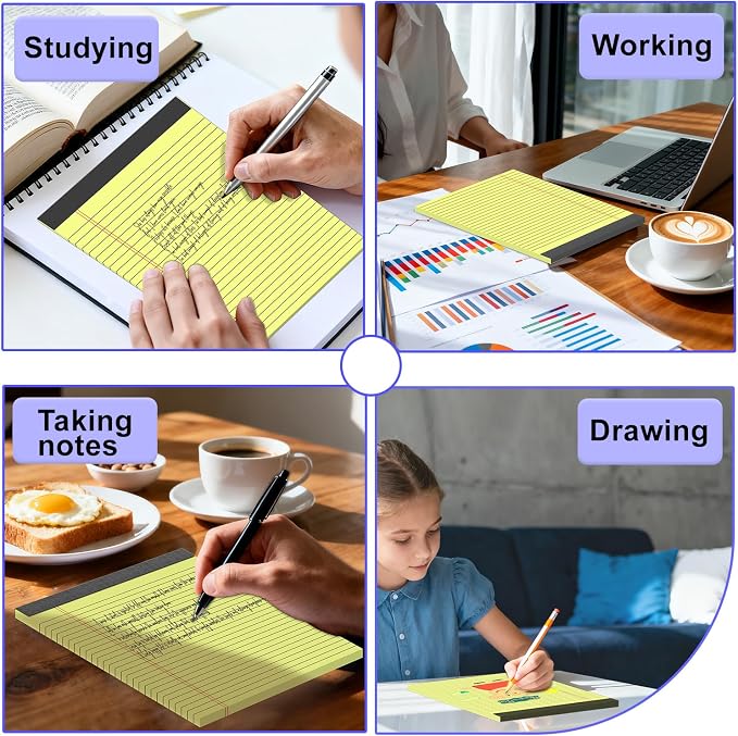 3 Pack Yellow Legal Pads 8.5 x 11 Inch, Wide Ruled Notepads Lined Memo Note Pads, 8.5x11 Inch Micro Perforated Writing Pads 30 Sheets Per Pad for Work Study Daily Note Taking List