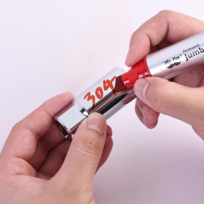 Mr. Pen- Jumbo Permanent Markers, 4 Pack, Red, Chisel Tip, Wide Tip, Large | Thick Permanent Markers for Canvas, Posters Board, Fabric, Window, Glass, Wood, Waterproof, Quick Dry