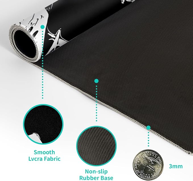 Japanese Sea Wave Large Mouse Pad, Abstract Black Gaming Mousepad, Extended Kanagawa Mat Desk Pad, 3mm Thick Long Non-Slip Rubber Base Mice Pad for Office and Home, 27.6x11.8 Inch