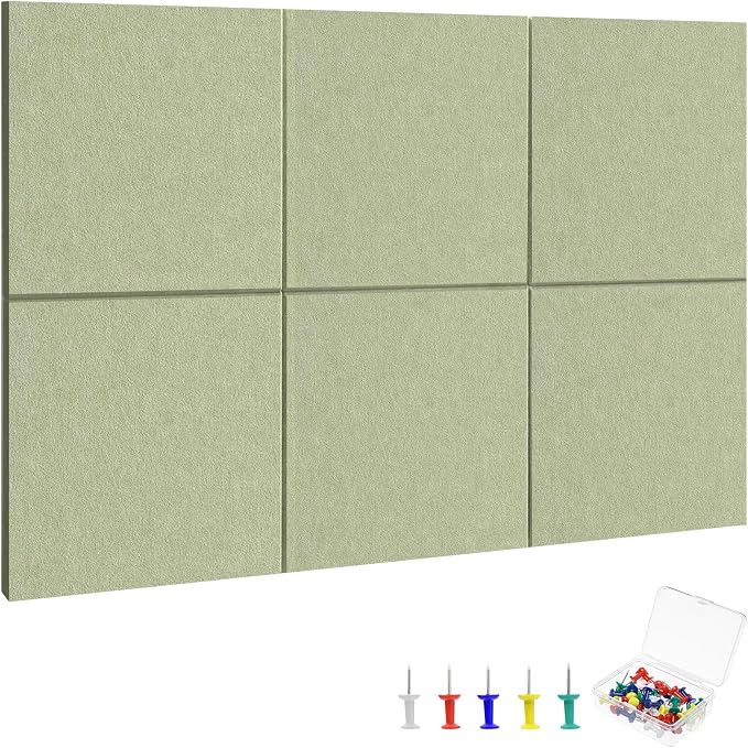 Large Cork Board 36" x 24", 6 Pack Felt Bulletin Board, Pin Boards | Includes Pushpins & 40 Safe Removable Adhesive Tabs, High-Density, Notice Boards for Wall Office School Home Decor - Sage