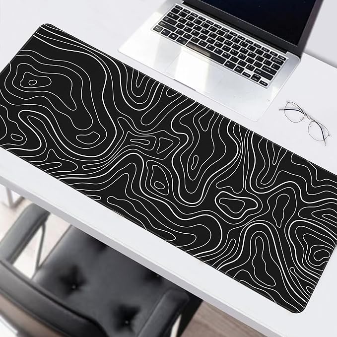 Long Gaming Mouse Pad Extended Anime Large Desk Pad with Non-Slip Base Full Keyboard Mat with Stitched Edges for Gaming and Office 31.5 x 11.8 inches (Black Geometry)