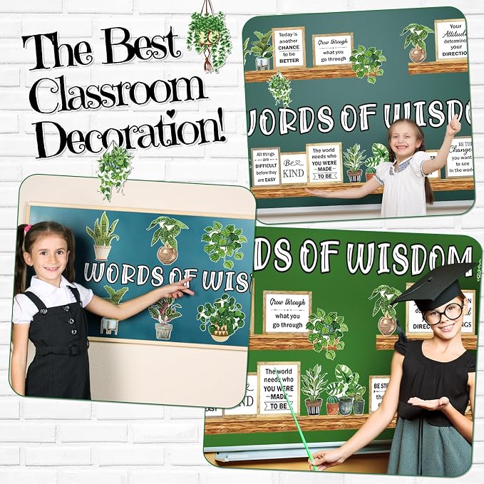Qilery Classroom Bulletin Board Set, Greenery Bookshelf Decor | Plant Motivational Classroom Decorations, Reading Library Bulletin Board Cutouts for Back to School Teacher Wall Decor
