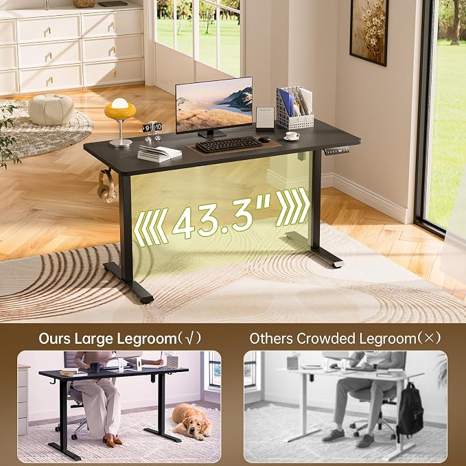 Veken 63×27.6 Inch Large Electric Standing Desk, Gaming Table, Black | Height Adjustable Sit Stand Up Computer Tables for Home Office, Study , Writing, Suit students, employees and group work