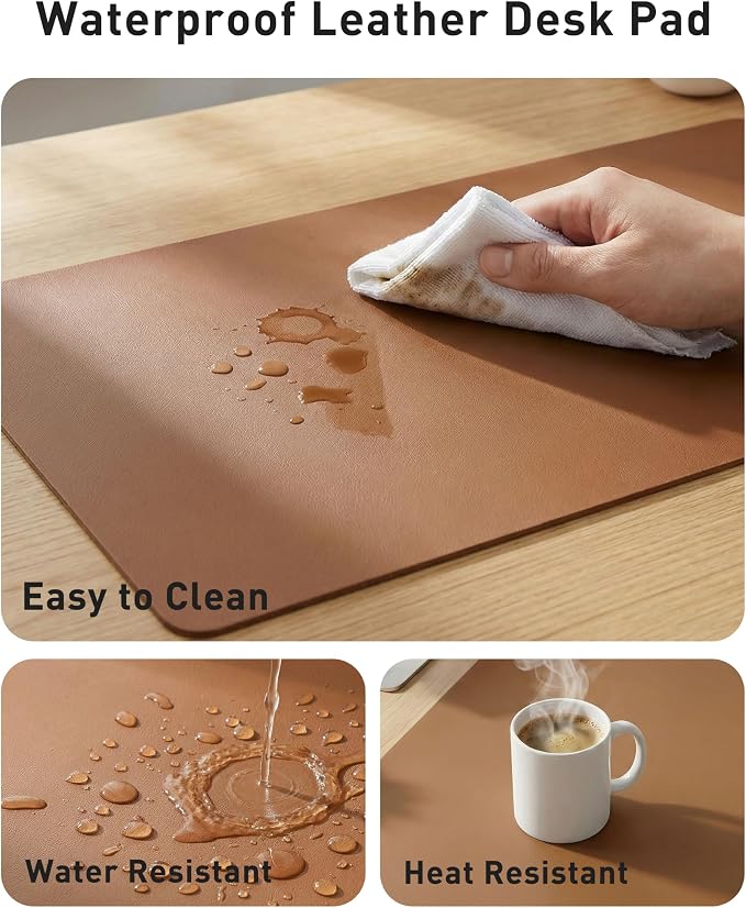 Aothia Faux Leather Desk Mat - Large Mouse Pad, Non-Slip PU Leather Blotter, Waterproof Writing Surface for Office and Home (Brown, 63" x 24")