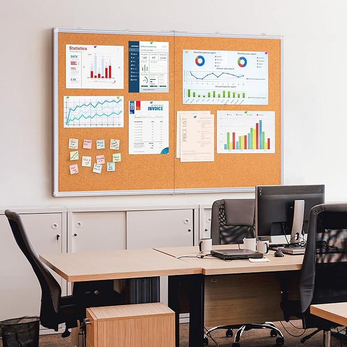 Maxtek Cork Board 60 x 36 in, Large Bulletin Board for Wall Aluminum Framed | 5'X 3' Corkboard Foldable Wall Mount Design, Pin Memo Notice Board for Office, Home, School, and Wall Display, Silver