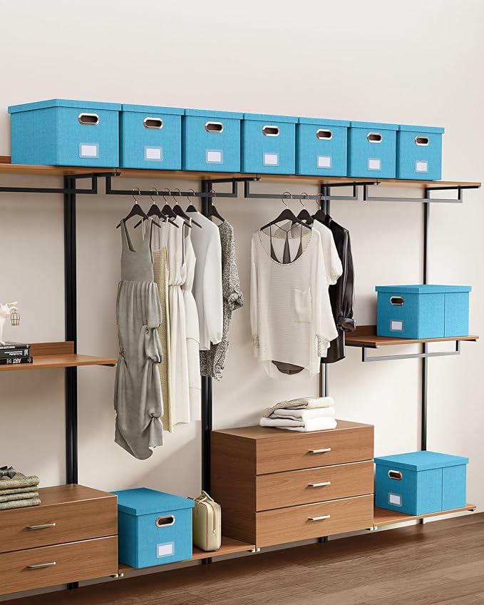 File Organizer with Lid, File Box, File Cabinet for Letter File Folder Storage, Hanging File Organizer for Office/Decor/Home,Document Organizer, 1 Pack,Calamine Blue+Cobalt Green-Box Only