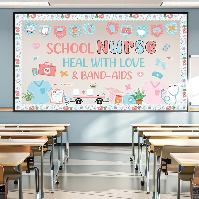 Wxiben School Nurse Classroom Decorations - Healthcare Workers Nurses Bulletin Board Decorations, Health Medical Cutouts Sets for Students, Back to Nursing School Office Hospital Chalkboard Wall Décor