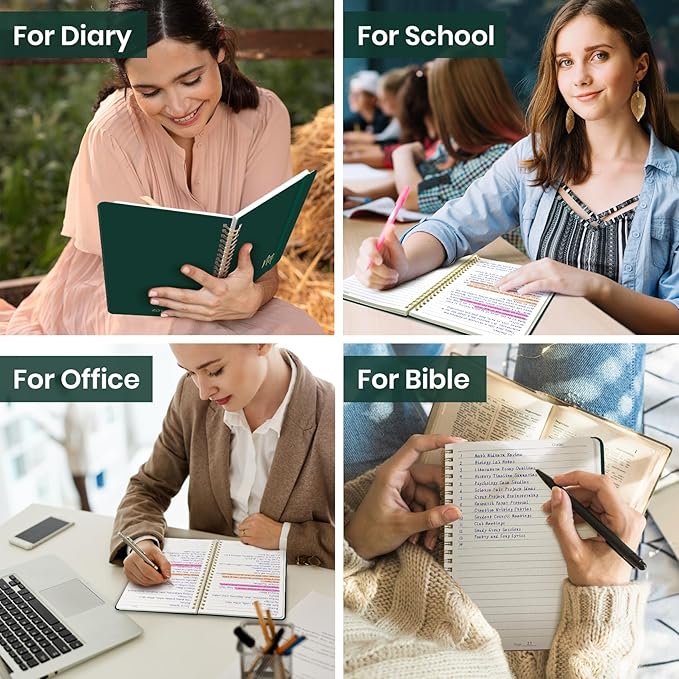 ZOTIA Lined Spiral Notebook for Work Hardcover Spiral Journal College Ruled | Dark Green, 5.7" x 7.9" Spiral Journals for Writing, Work Notebooks, Note taking and Office School Supplies, 140 Pages