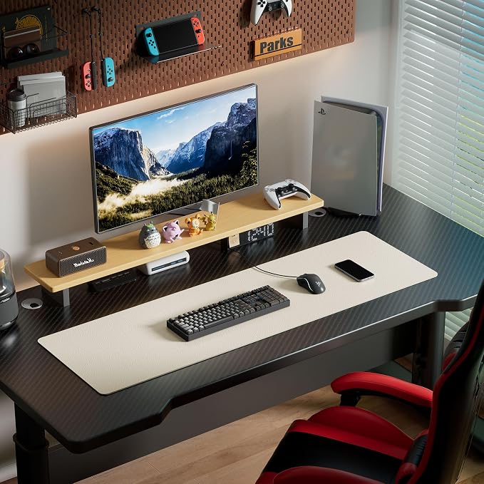 Aothia Leather Desk Pad Protector, Office Desk Mat, Large Mouse Pad, Laptop Desk Pad, Non-Slip PU Leather Desk Blotter, Waterproof Desk Writing Pad for Office and Home (Beige, 55" x 17")