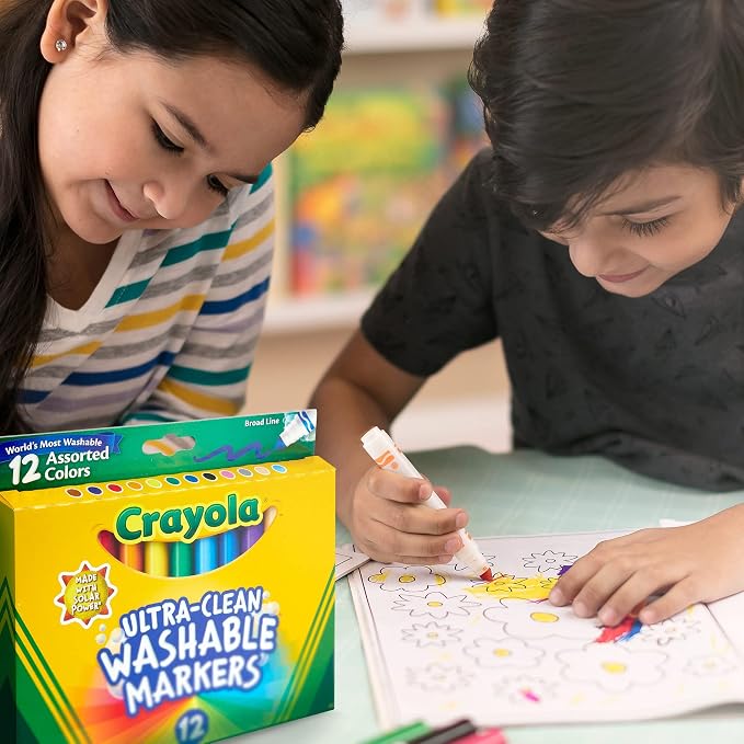 Crayola Broad Line Markers,Washable Markers for Kids,Assorted Colors,Arts & Crafts Supplies,For Coloring Books & Art Projects,Ages 3+,12 Count (Pack of 2)