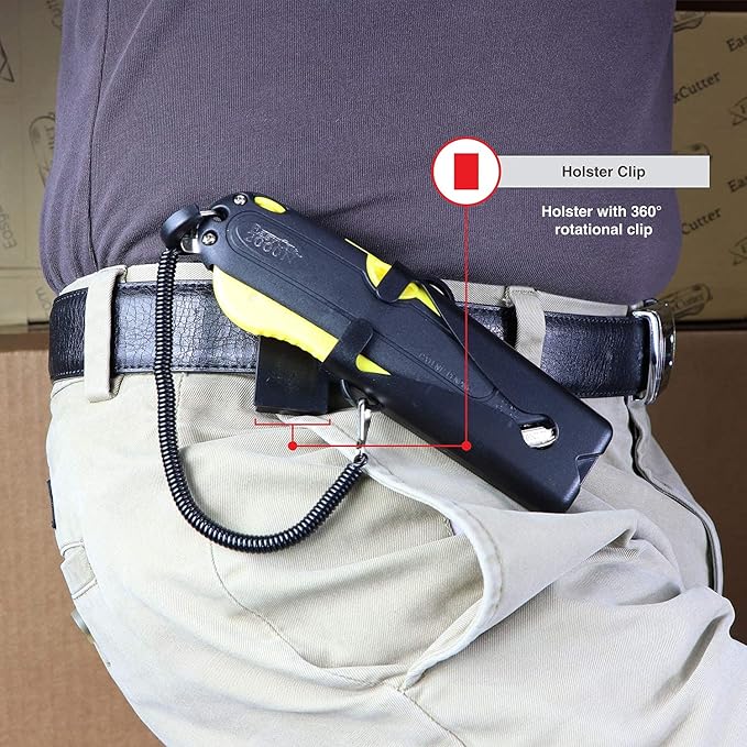 Modern Box Cutter, extra tape cutter at back, dual side edge guide, 3 blade depth setting, 2 blades and holster - Yellow Color 2000 STD