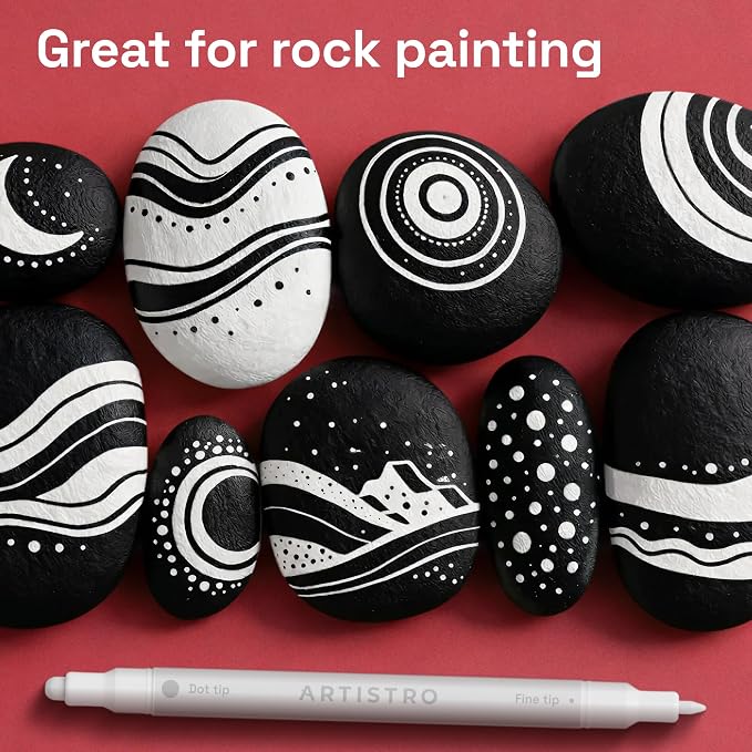 ARTISTRO White Dual-Tip Acrylic Paint Marker Pens - Set of 5 | For Fabric, Rock, Glass, Wood, & Coloring Books, Arts & Crafts Gift, Classroom Must Haves & School Supplies (Dot & Fine Tips)