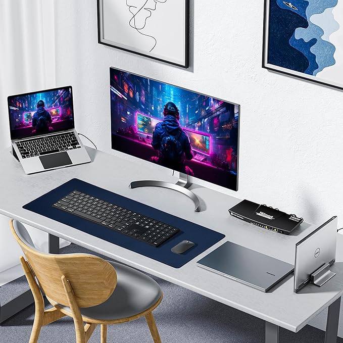 ALOANES Waterproof Mouse Pad with Durable Stitched Edge, XXXL Gaming Keyboard Pad, Non-Slip Rubber Base Mouse Mat, Extended Desk pad for Gamer, Office & Home, Dark Blue Mousepad 35.4"x 15.7"x 0.12"