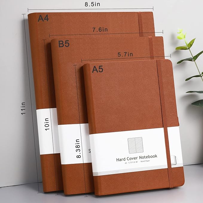 AHGXG College Ruled/Lined Notebook - 320 Numbered Pages B5 Lined Journal, 100gsm Thick Paper, Faux Leather Softcover, Inner Pocket, 7.6'' X 10''-Brown