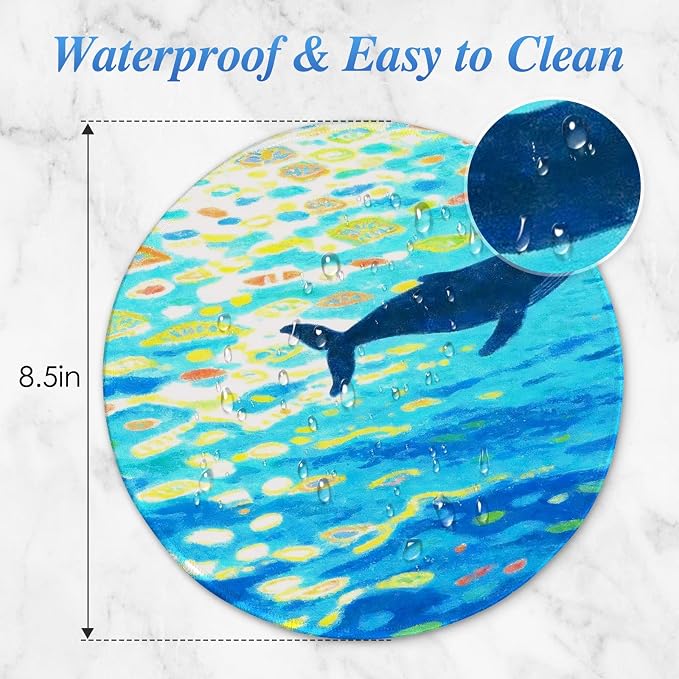 Round Mouse pad, high-end Texture, Sewn Edge Design, Anti-Slip Rubber Base. 8.6 x 8.6 inches (Blue Whale)