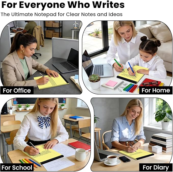 6pcs Legal Pads 8.5 x 11,Notepads 8.5 x 11 Inch, 30 Sheets/Pack, Yellow Note Pads Clear Print Writing Pads of Paper, Perforate Wide Ruled Lined with Sturdy Back for Office, Business & School Supplies