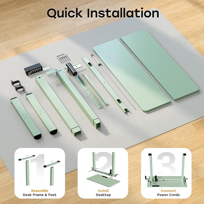 Small Standing Desk, 35" ×20" Electric Standing Table, Height Adjustable Compact Sit Stand Workstation with Splice Board, Home Office Desk with 2 Hooks, Sage Green