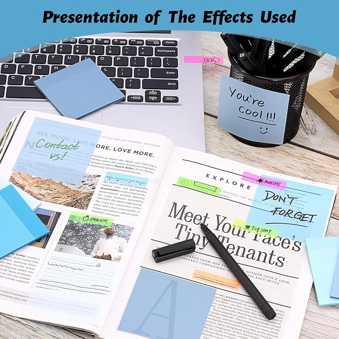 800 Sheets Transparent Sticky Notes 3" X 3" for School Office Supplies | Clear Translucent Self-Adhesive Sticky Notes for Back to School & Office Supplies, See Through Reveals Underlying Bible Text