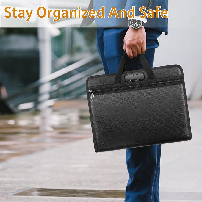 onvvippiv File Organizer Fireproof Expanding with Lock Zipper | Accordion File Folder Labels13 Pockets Document Organizer Holder Storage Box Bag for Business Office Receipt Home Travel