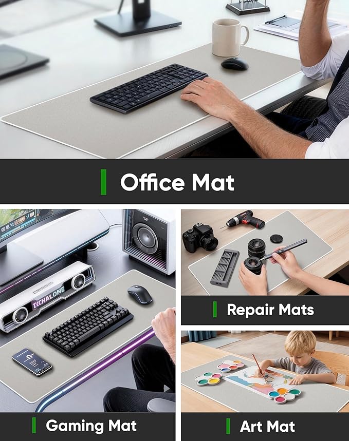 ALOANES Beige Waterproof Desk Mat, Large Mouse Pad with Extended Mouse Mat, with Anti Slip Base, Stitched Edge, Grain Jacquard Surface, Perfect for Gamer, Office & Home, XXL 11.81"x31.50"x0.12"