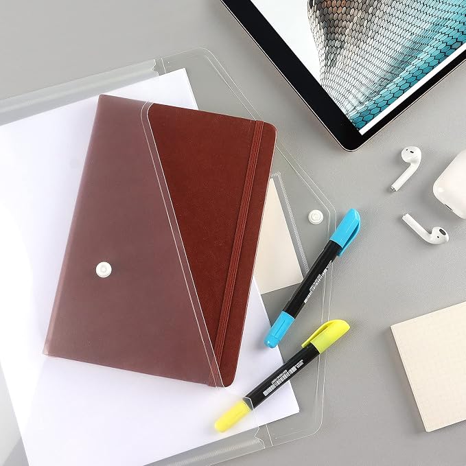 6 Pack Clear Document Folders Plastic Envelopes, A4 Size, White | Poly Envelopes File Envelopes with Label Pocket and Snap Button, for Home Work Office Organization