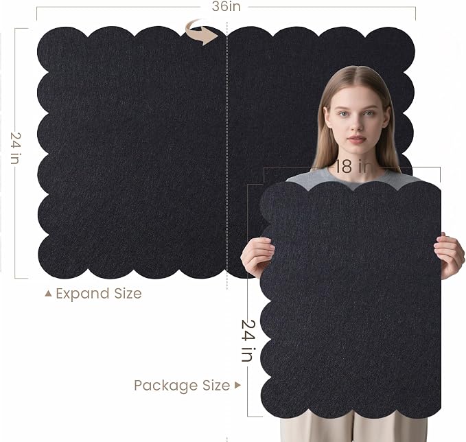 Scalloped Bulletin Board 36x24 inches, Decorative Felt Pin Board for Wall | Cute Cork Board Alternative with Push Pins, Foldable Display Vision Board for Photos, Notes & Reminders
