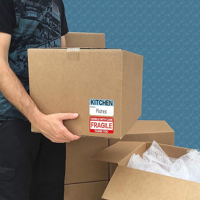 1200 Count 3 x 2 Inch Large Home Moving Packing Box Labels with Writable Notes Areas, 17 Color Coded + Fragile + Heavy + Blank Labels